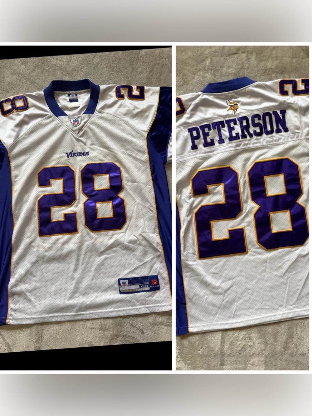 NFL Reebok Minnesota Vikings Jersey Embroidered Mesh 28 Petersen size 48